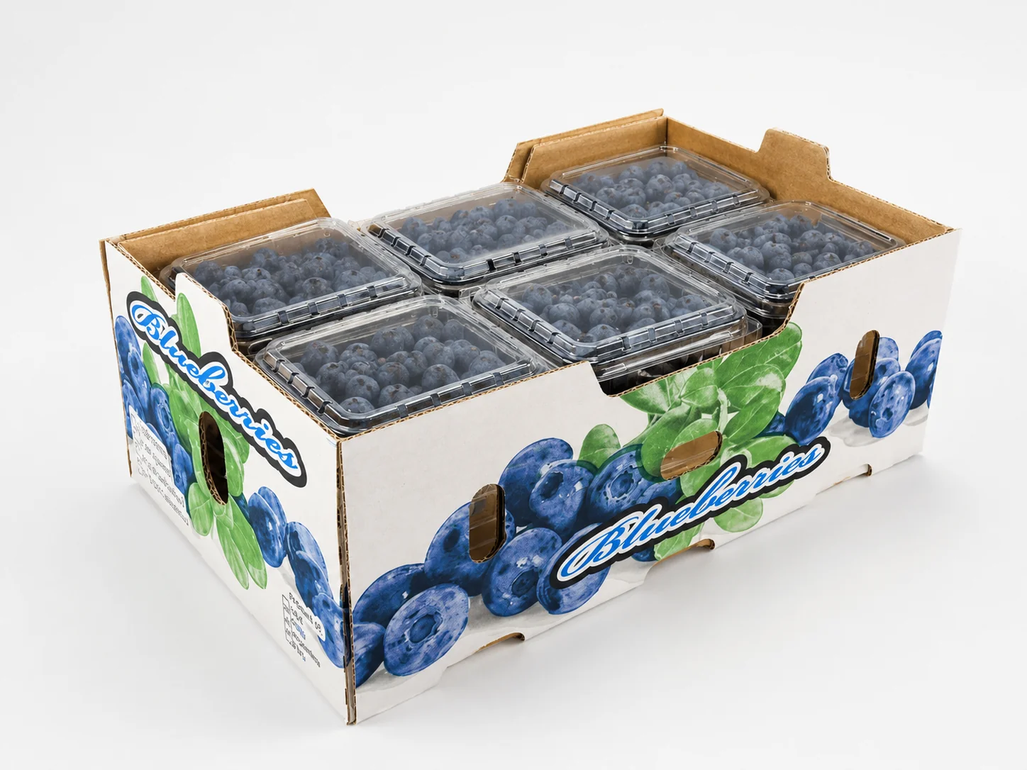 Retail-packaged blueberries placed into outer cartons