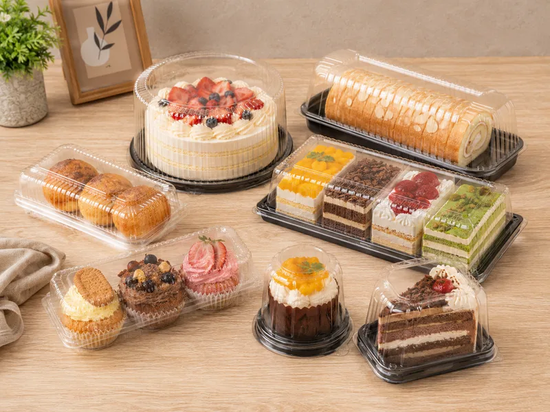 Clear bakery clamshell packaging for pastries, cookies and desserts