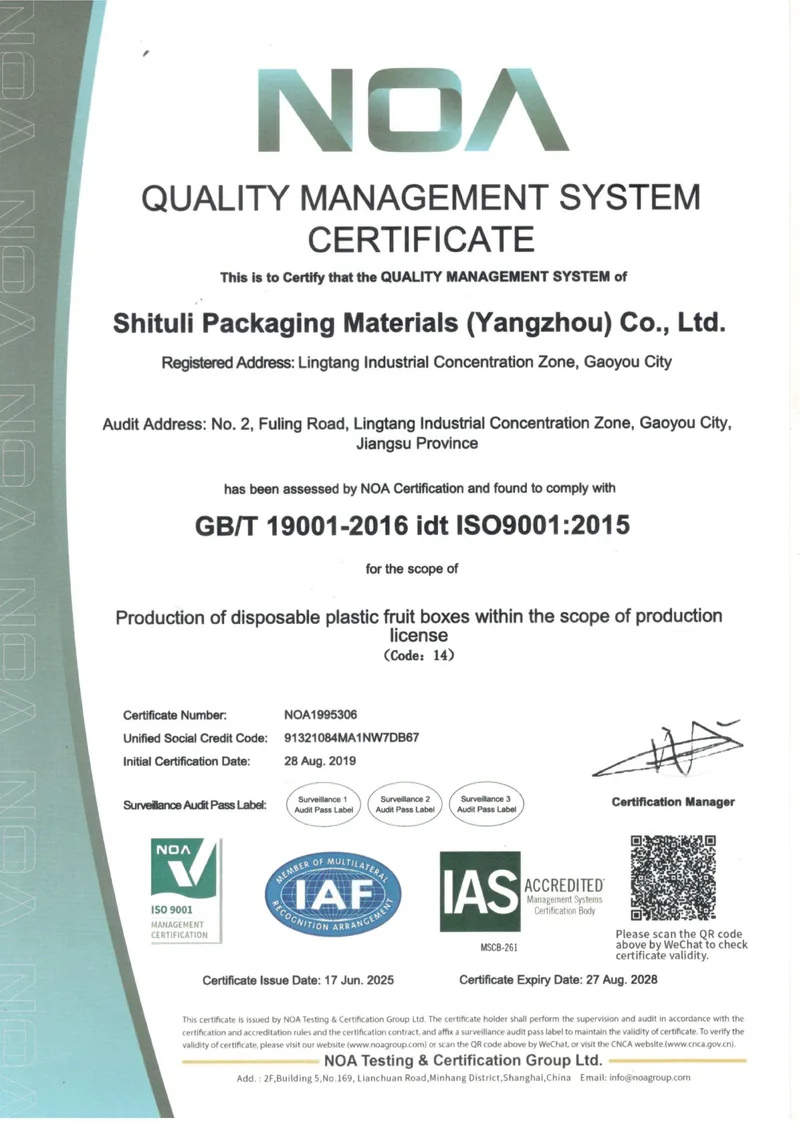 ISO 9001 quality management certification for StlPak packaging manufacturing