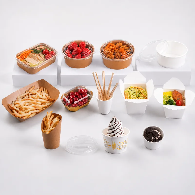 Paper food containers, bowls, noodle boxes and fries cups for takeaway and foodservice