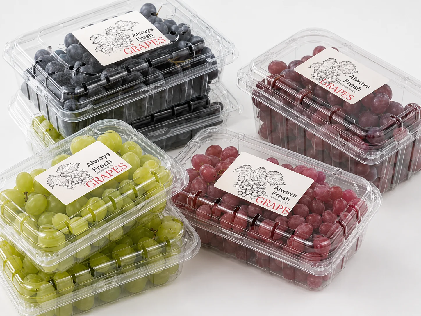 StlPak existing PET and rPET grape clamshell packaging options