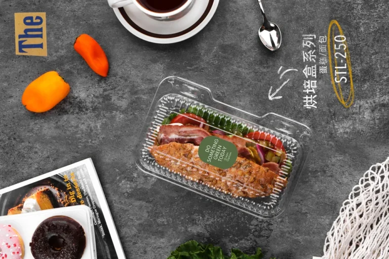 STL-250 clear PET clamshell container for sandwiches and bakery products