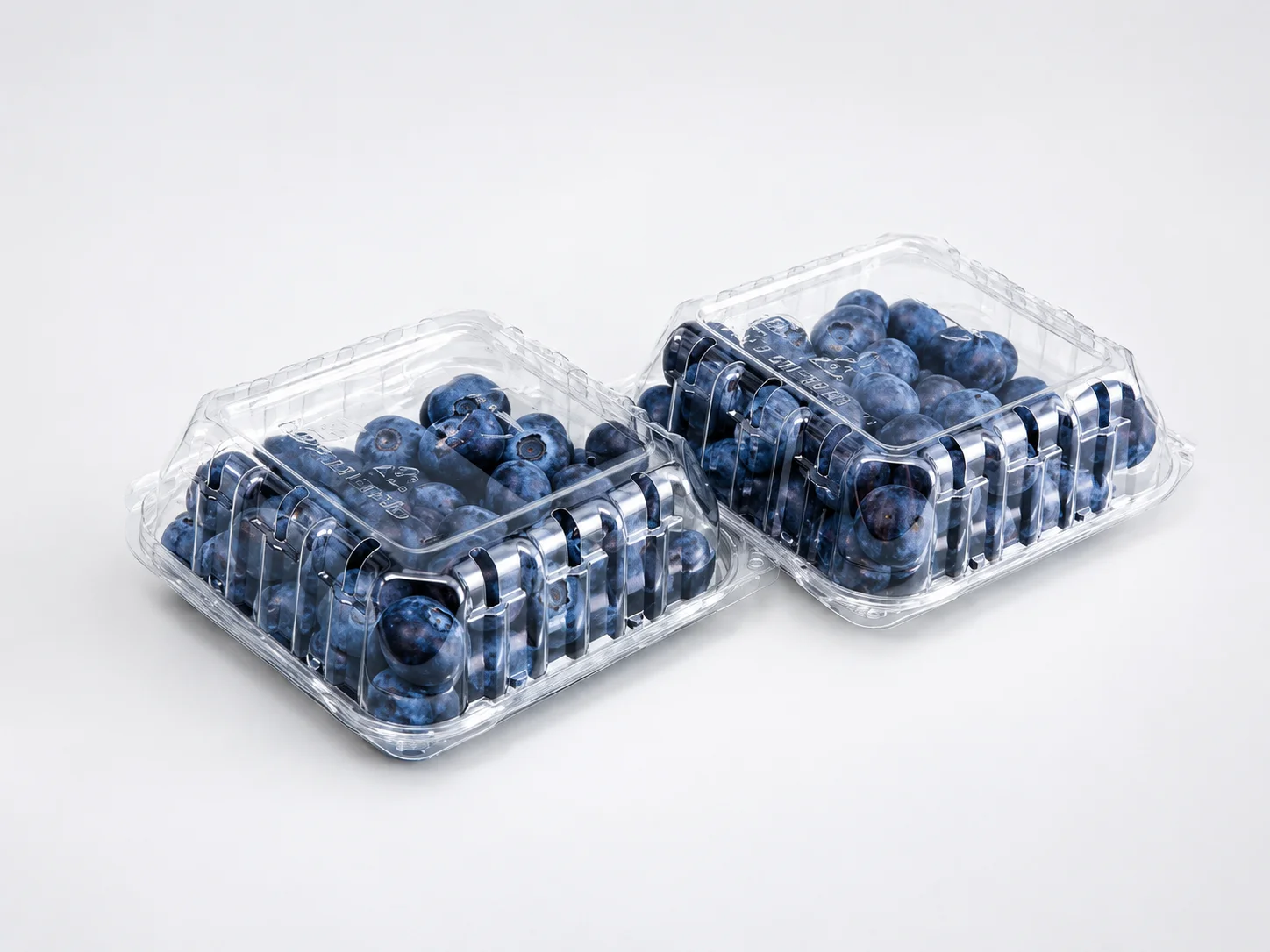 Clear PET blueberry punnets filled with fresh blueberries