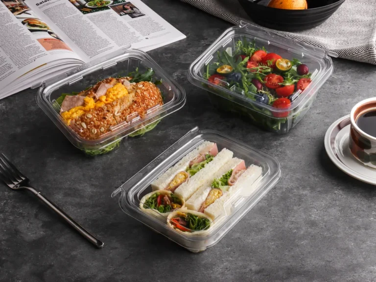 Clear tamper-evident food containers for salads, sandwiches and ready-to-eat meals
