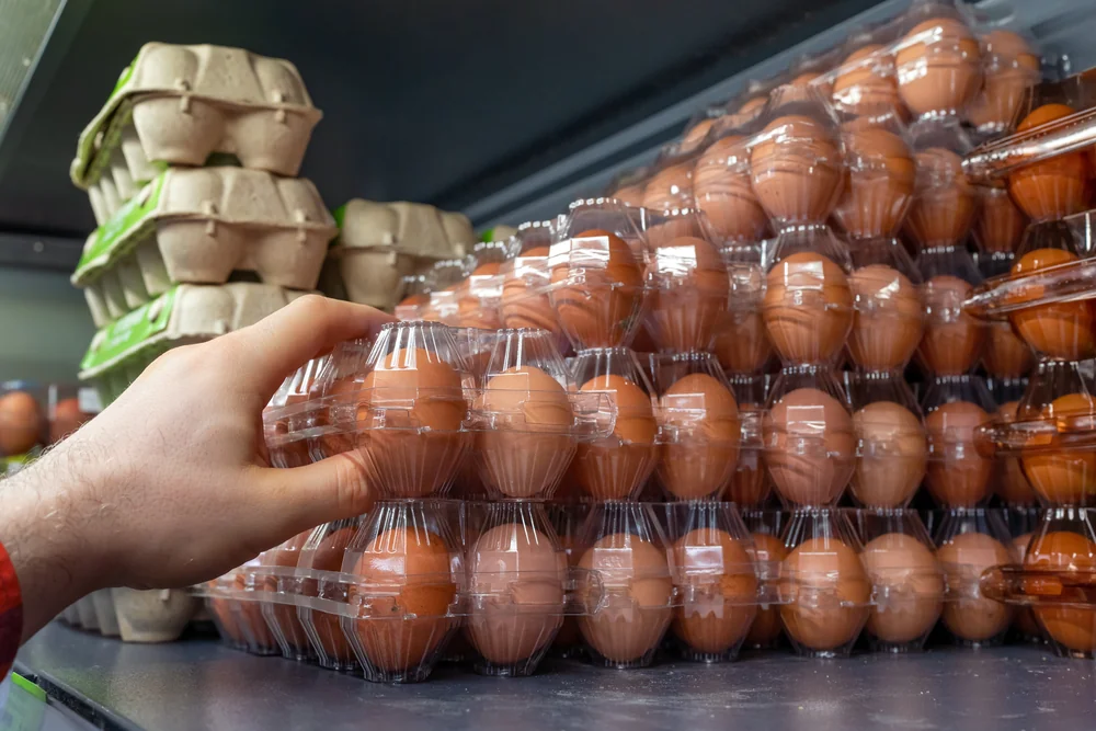 Clear PET egg packaging for supermarket display