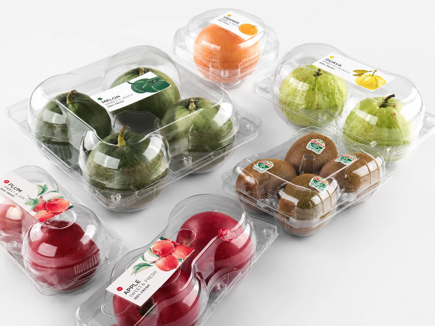 Custom PET fruit clamshell packaging for apples, pears, kiwifruit and larger fruits