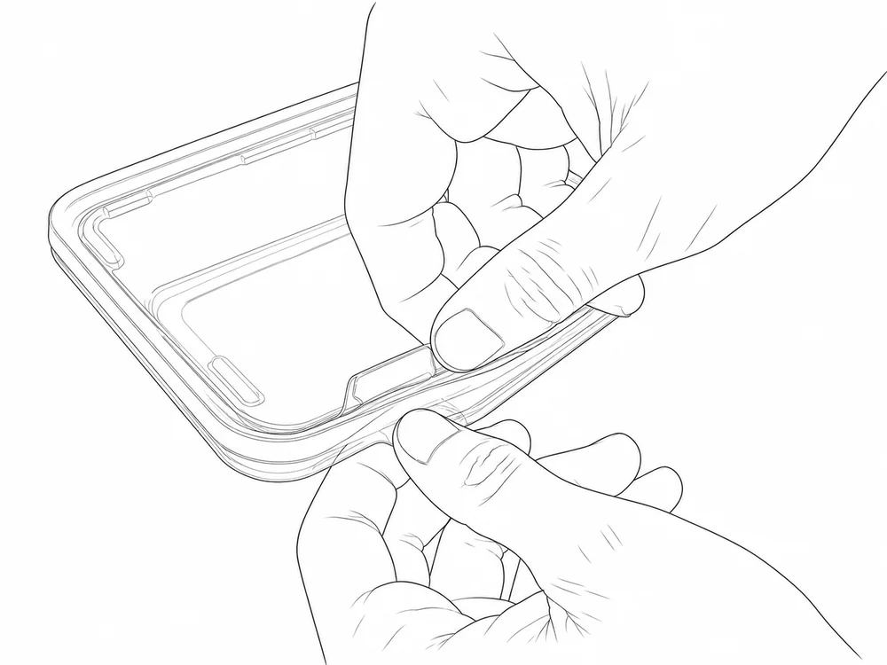 Hands removing the tear strip before opening a tamper evident food container