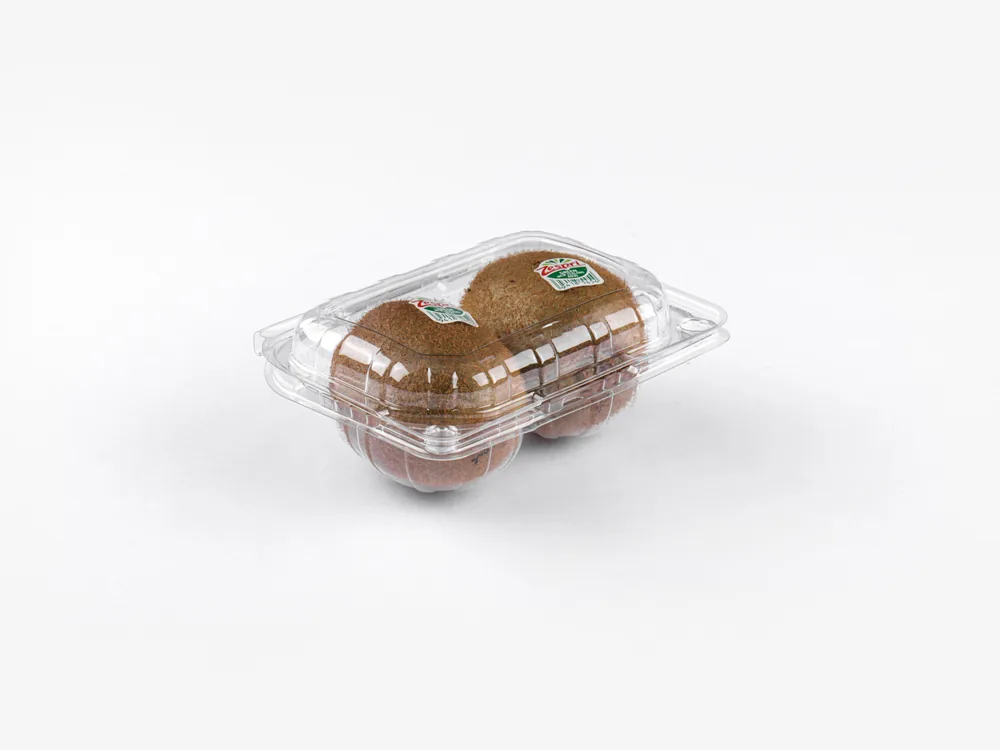 STL-012 kiwi clamshell packaging featuring two fresh kiwis — clear plastic fruit container