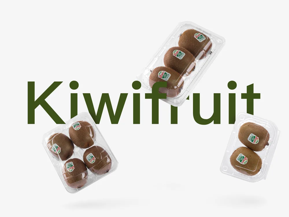 STL-016Z kiwi clamshell container holding six fresh kiwis (scene)