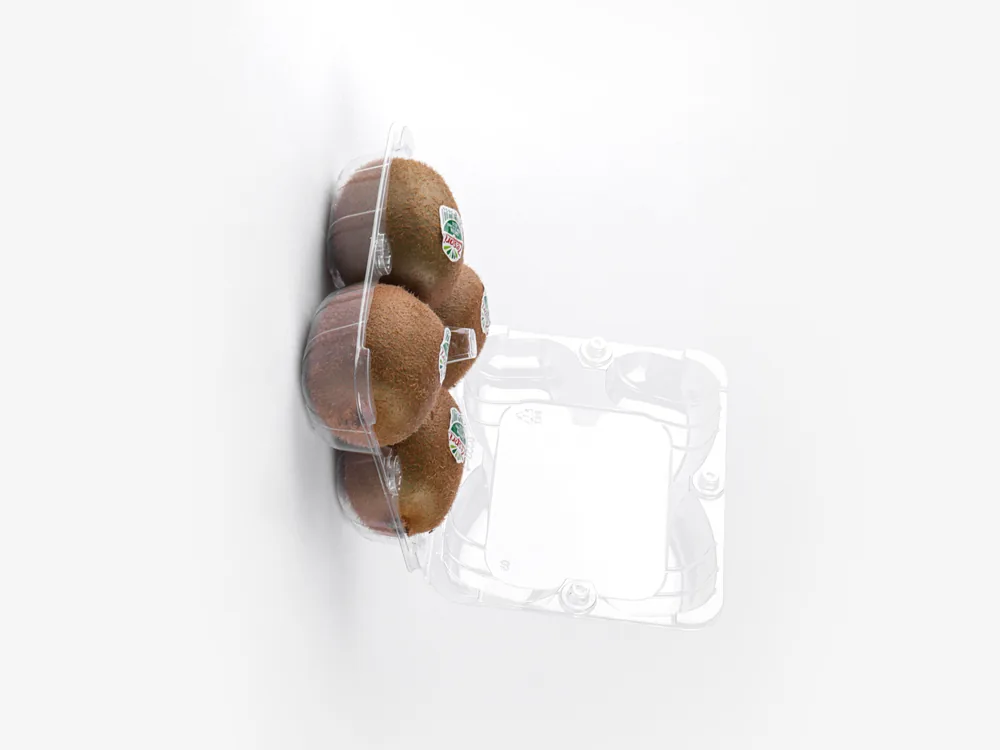 STL-016Z kiwi clamshell container holding six fresh kiwis (white bg)
