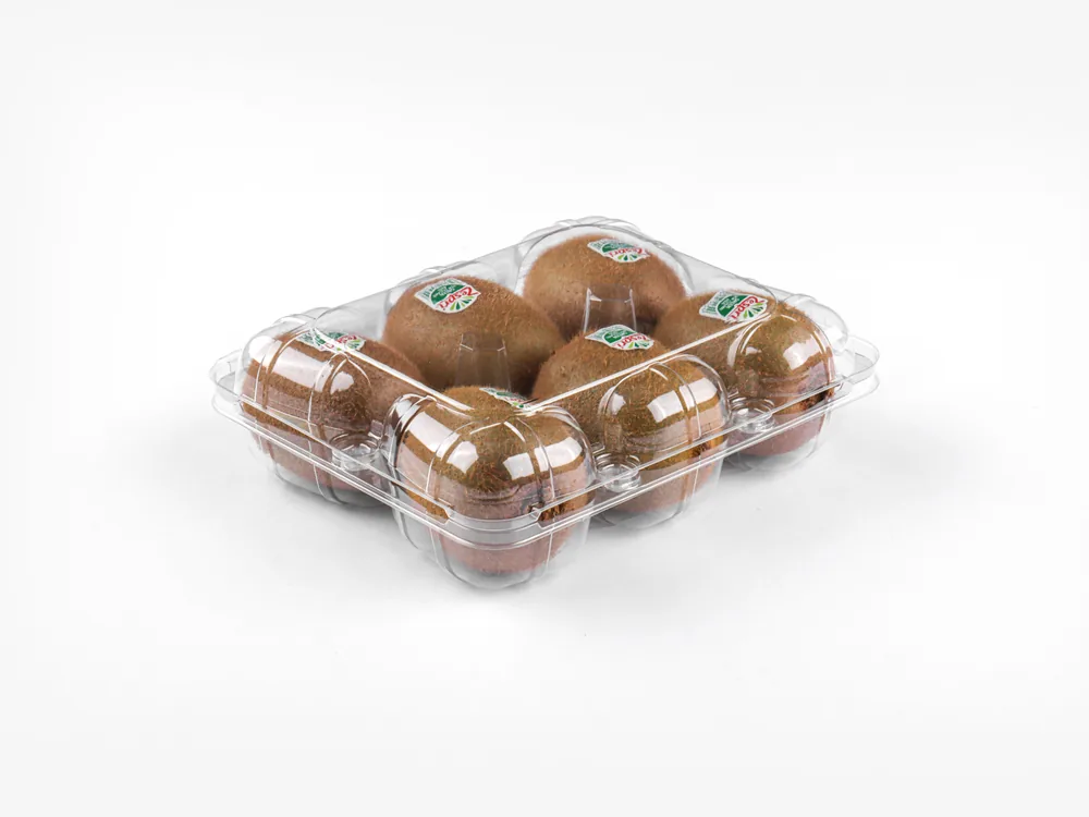 STL-036S-4 kiwi clamshell packaging featuring six fresh kiwis — clear plastic fruit container