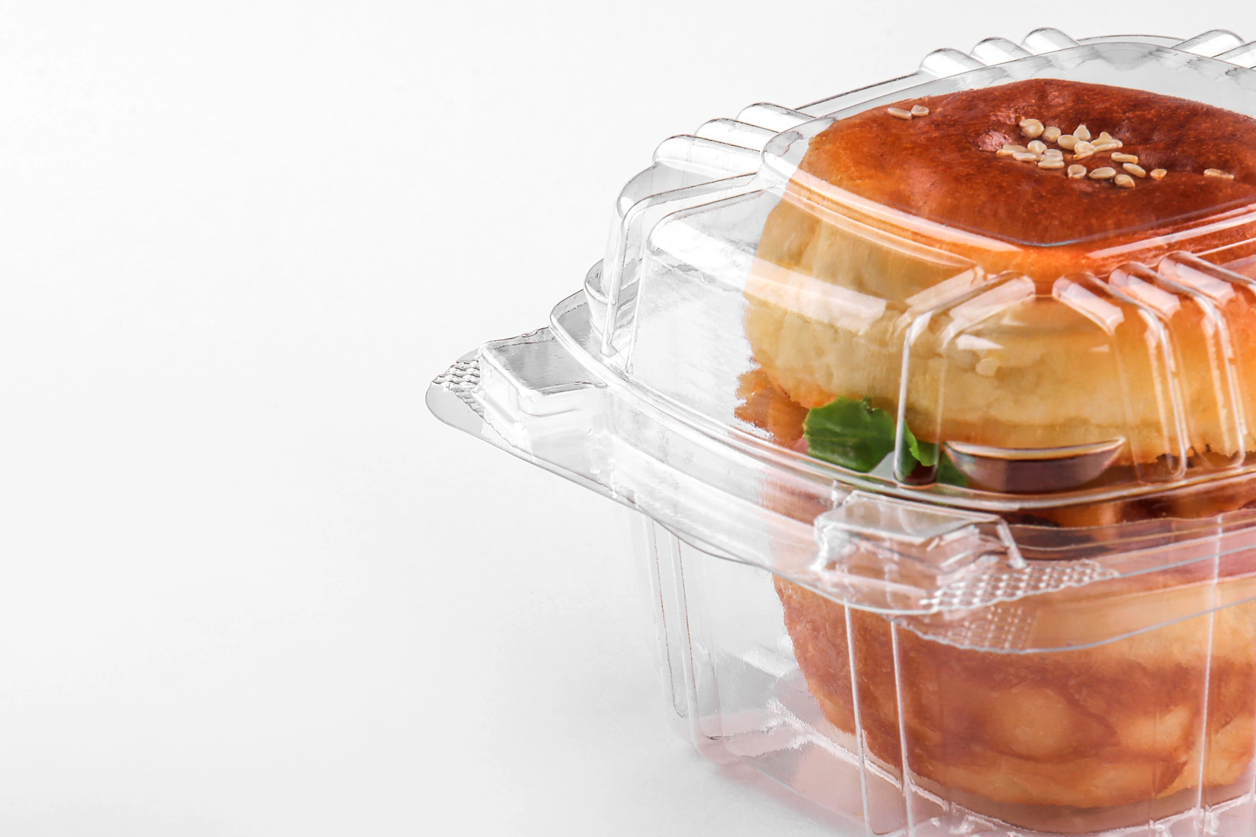 STL-350 plastic burger container on white background