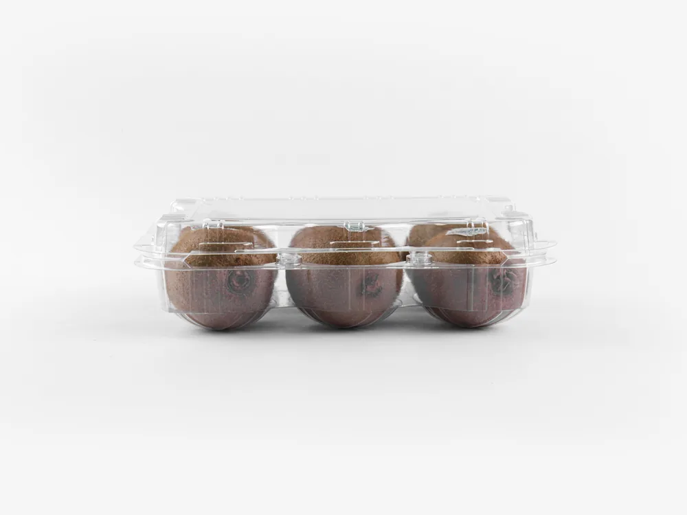 STL-6N kiwi clamshell container holding fresh kiwis (white bg)