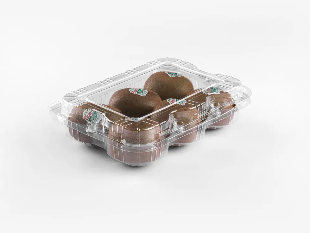 STL-6N kiwi clamshell packaging featuring fresh kiwis — clear plastic fruit container