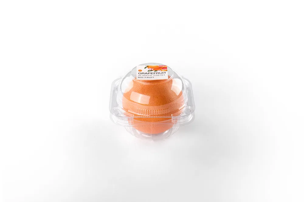 STL-AP1D 1-cavity apple clamshell container holding one fresh apples (white bg)