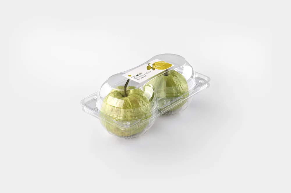 STL-AP2D apple and pear clamshell packaging featuring two fresh fruits — clear plastic fruit container