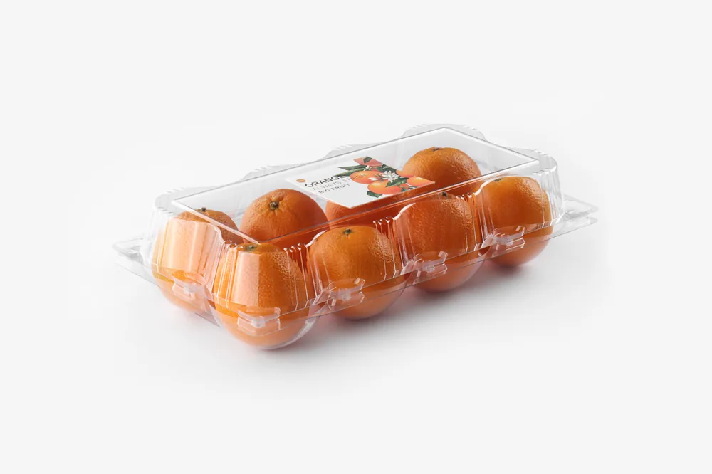 STL-AP8S fruit clamshell packaging featuring eight fresh fruits — clear plastic fruit container