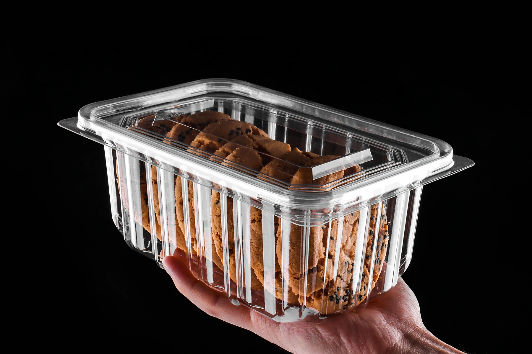STL-HD002 clear plastic cookie container on black background