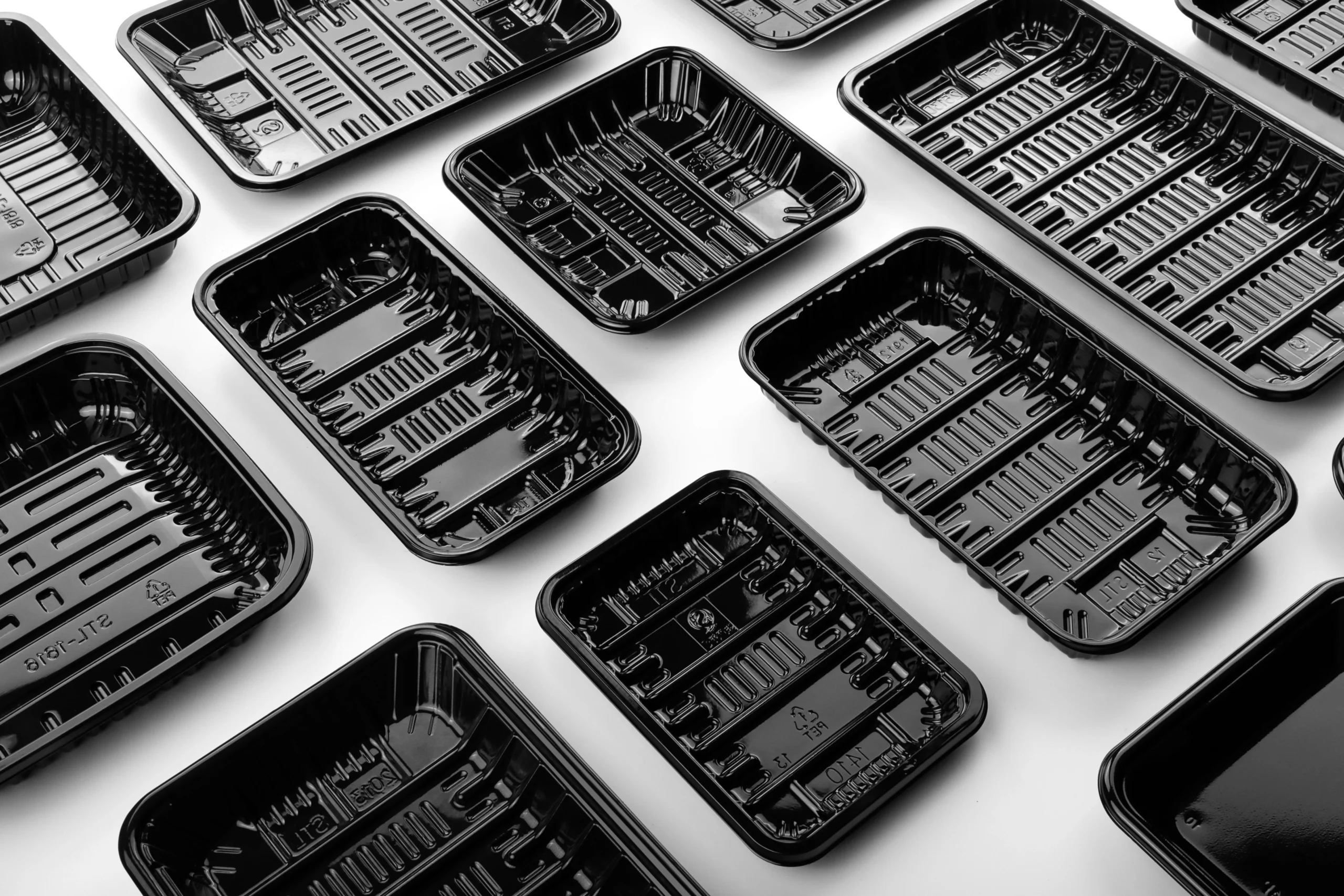Clear PET tray for packaging fresh-cut fruit.