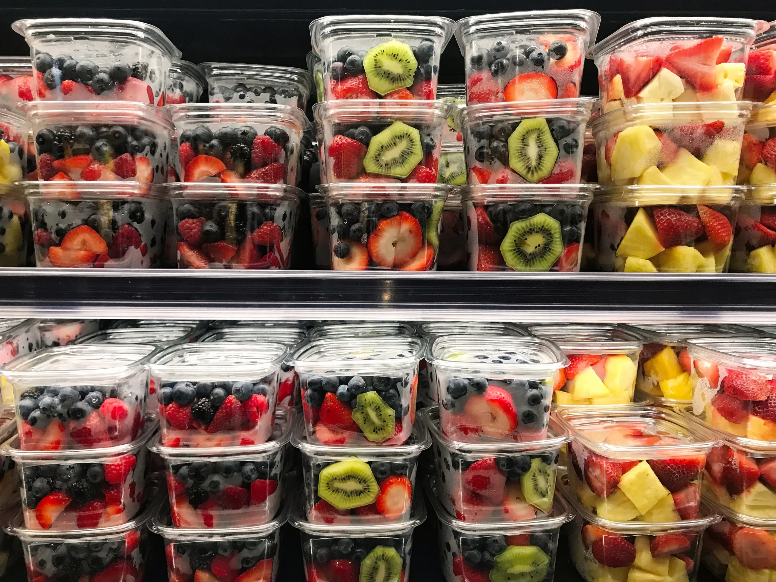 Ready-to-eat fruit salads in a refrigerated grab-and-go display