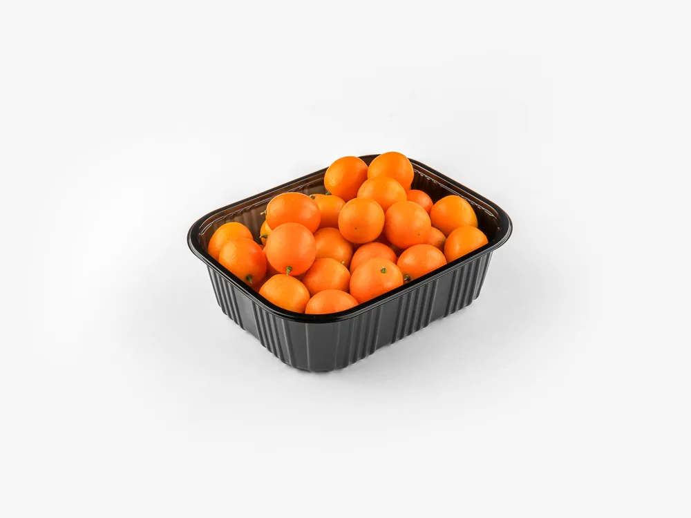 Open produce trays for fruits and vegetables in retail display