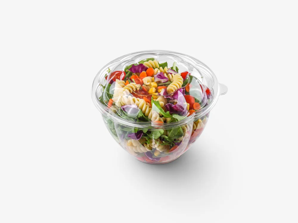 Round salad and deli bowls for fresh food retail packaging