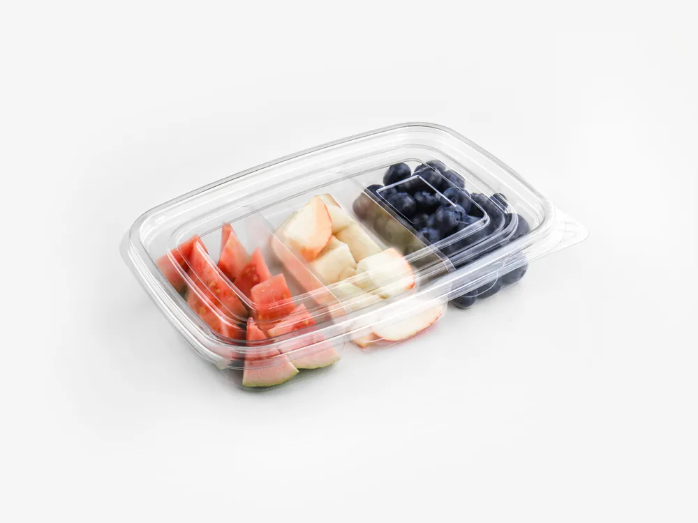 Separate-lid compartment containers for snacks, fruit and deli combinations