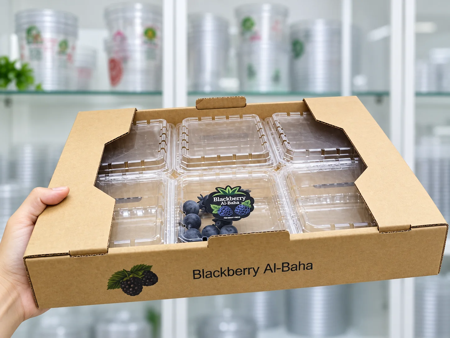 Custom corrugated outer box combining multiple PET berry packs into a fruit gift set