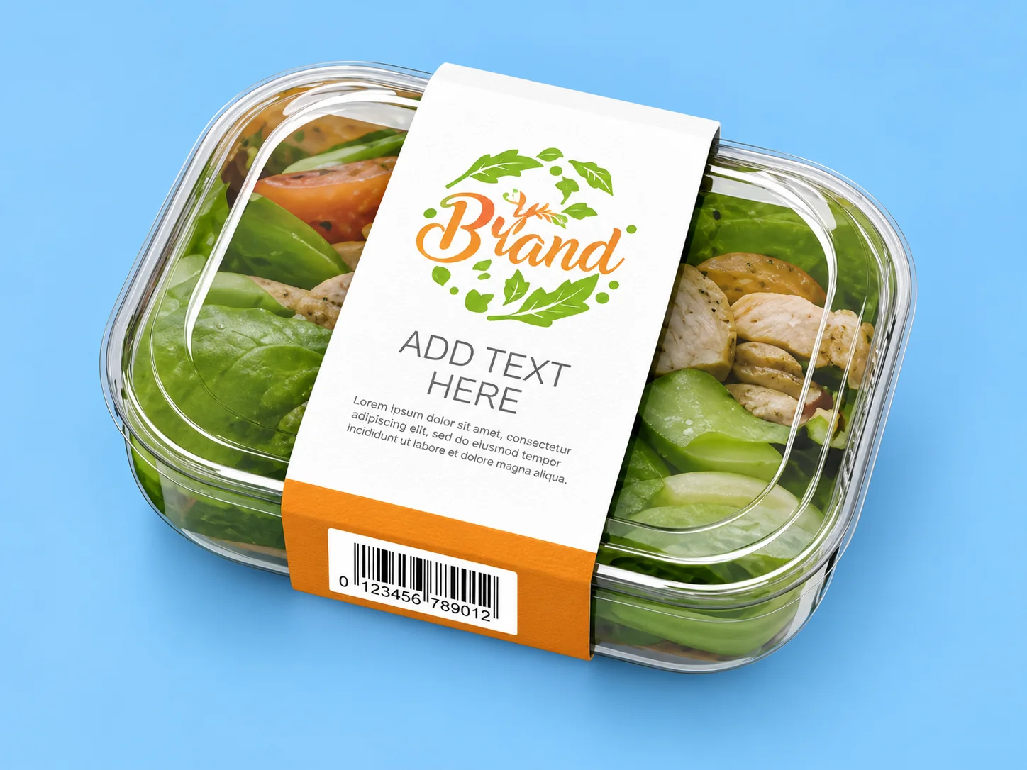 Clear PET food container wrapped with a custom printed paperboard sleeve