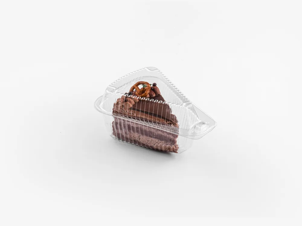 Wedge and cake slice containers for bakery retail packaging